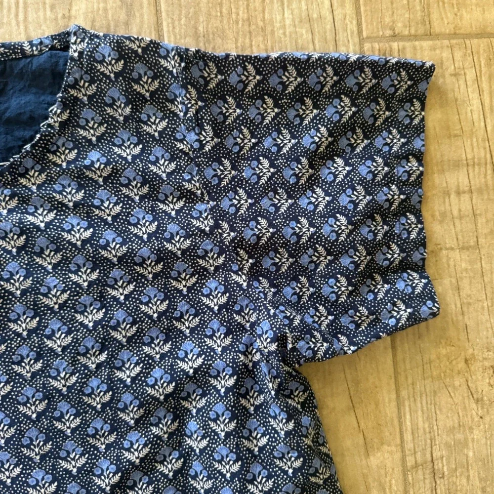 Voloshin Blue Floral Block Print Boxy Crop Top Womens Large L Short Sleeve - Picture 3 of 9